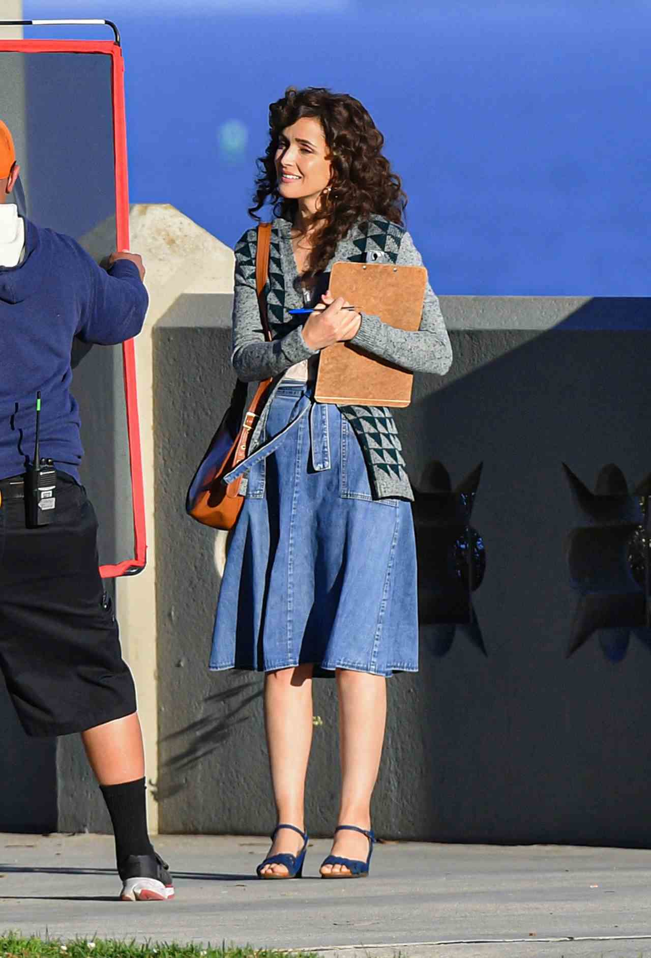 Rose Byrne in a Retro Denim Outfit at the set of Physical